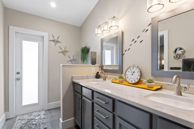 2951 San Remo Way, Delray Beach, FL 33445 - full bathroom featuring double vanity, baseboards, and tile patterned flooring