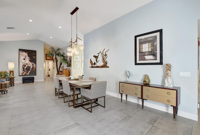 2951 San Remo Way, Delray Beach, FL 33445 - dining room featuring vaulted ceiling, baseboards, a chandelier, and recessed lighting