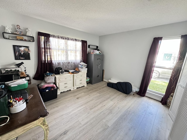 interior space featuring light hardwood / wood-style flooring and a textured ceiling