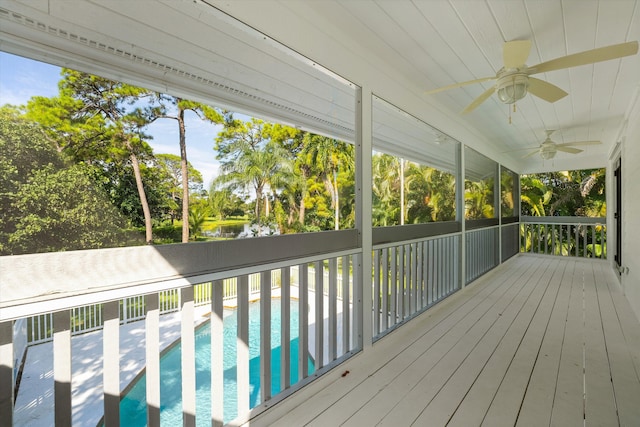 wooden terrace with ceiling fan