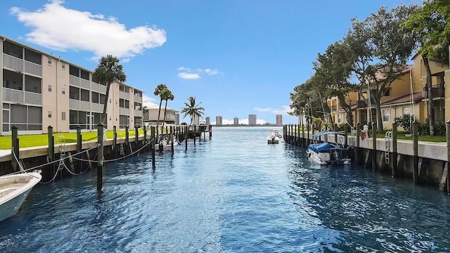 dock area with a water view