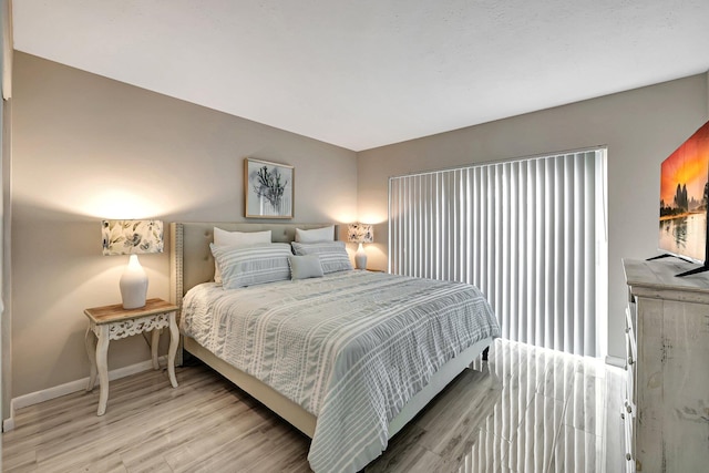 bedroom featuring light hardwood / wood-style floors and a closet