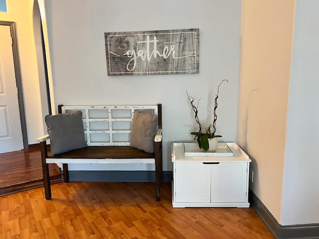 sitting room with light hardwood / wood-style flooring