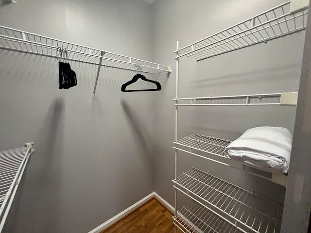 walk in closet with wood-type flooring