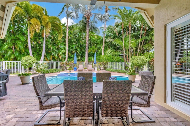 view of patio / terrace featuring a fenced in pool