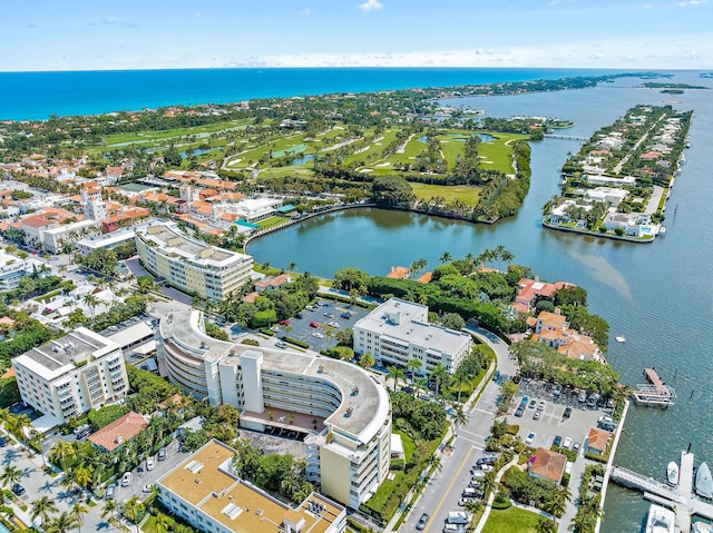 aerial view with a water view