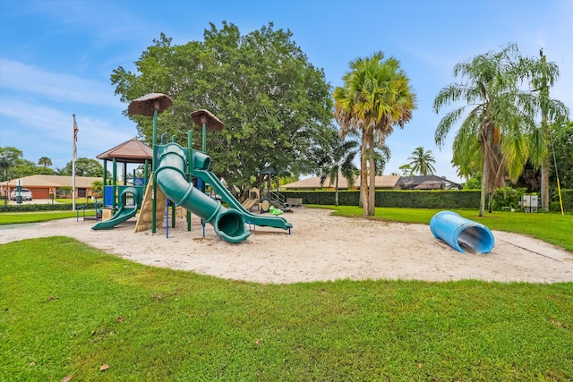 view of playground with a yard