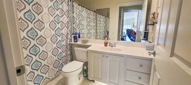 bathroom with tile patterned flooring, vanity, and toilet