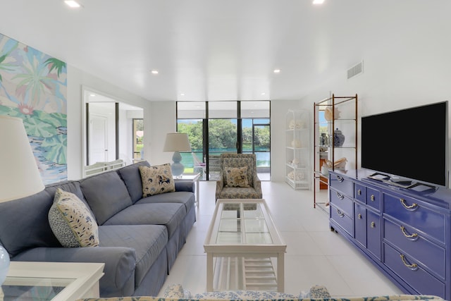 living room with expansive windows