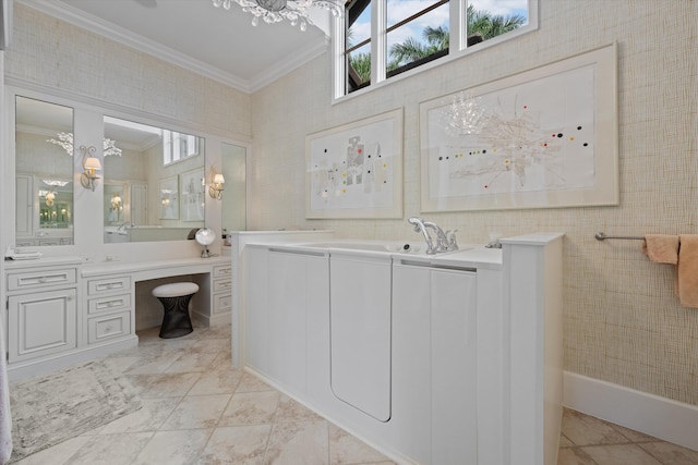 bathroom featuring vanity and crown molding