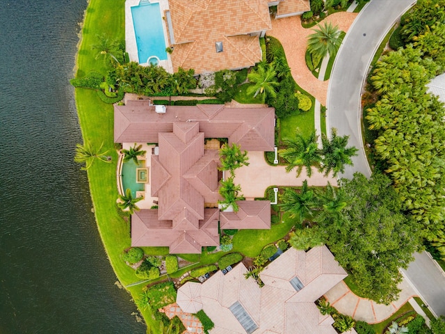 aerial view with a water view