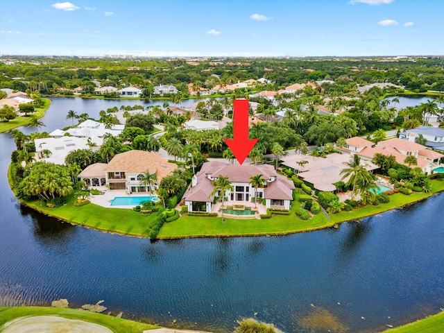 aerial view with a water view