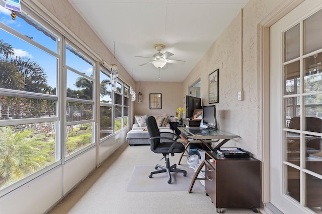 office space featuring ceiling fan and carpet floors