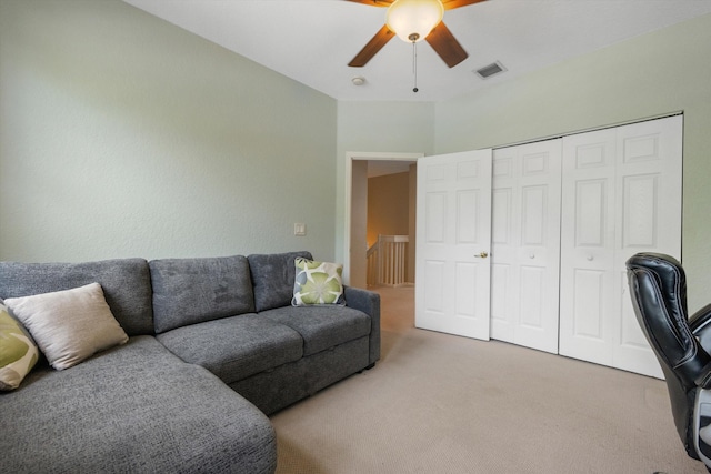 office with ceiling fan and carpet floors