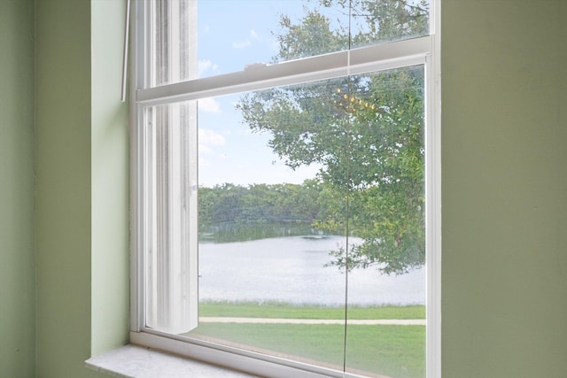 room details featuring a water view