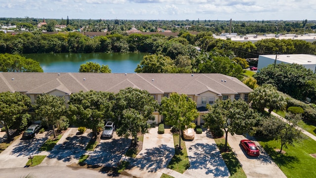 aerial view with a water view