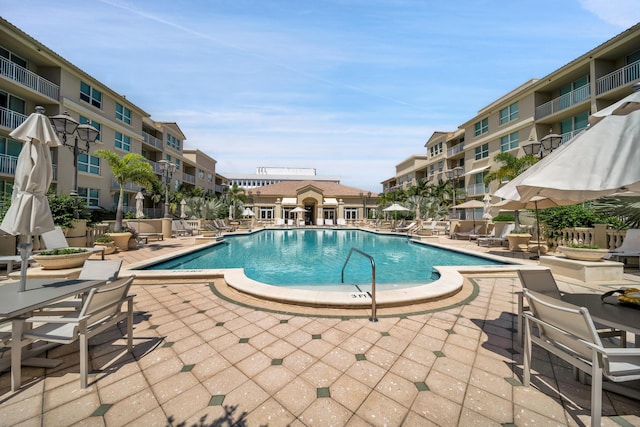 view of pool featuring a patio