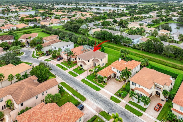 aerial view featuring a water view