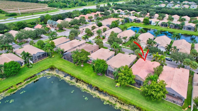 aerial view featuring a water view