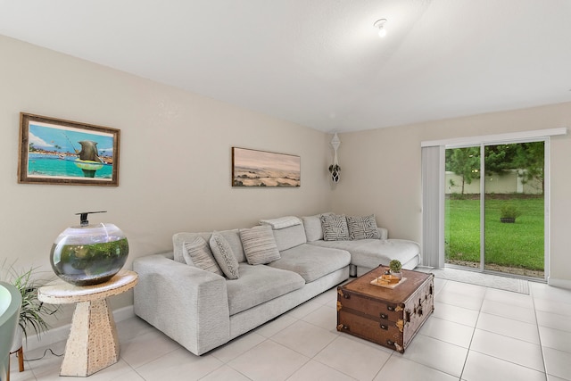 living room with light tile patterned flooring