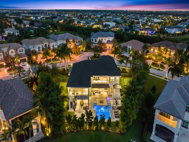 view of aerial view at dusk