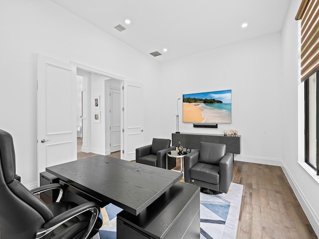 office area featuring light hardwood / wood-style floors