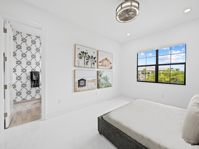 bedroom featuring tile patterned flooring