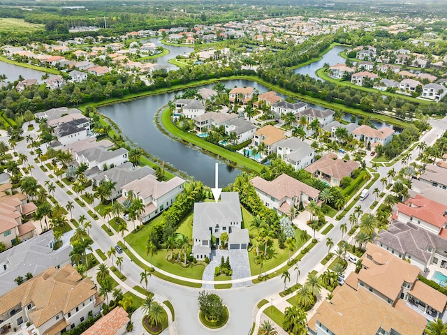 aerial view with a water view