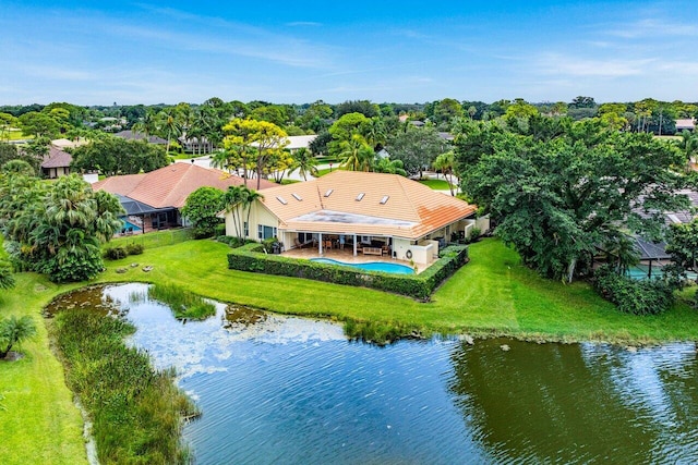 bird's eye view featuring a water view