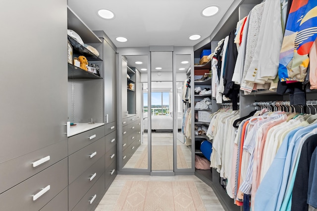 walk in closet with light wood-type flooring