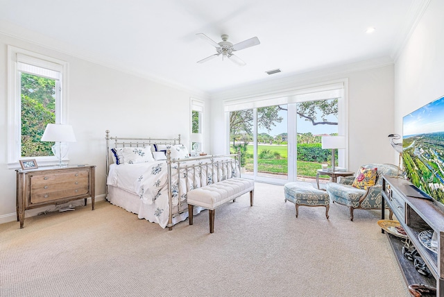 18587 SE Ferland Ct, Jupiter, FL 33469 - bedroom with baseboards, visible vents, crown molding, and carpet flooring