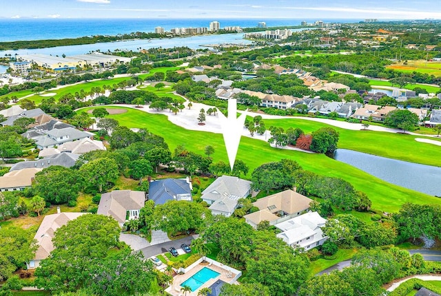 18587 SE Ferland Ct, Jupiter, FL 33469 - drone / aerial view with golf course view, a water view, and a residential view