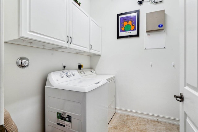 laundry room with washer and clothes dryer and cabinets