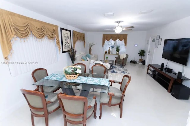 dining area featuring ceiling fan