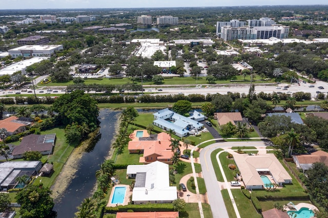 bird's eye view featuring a water view