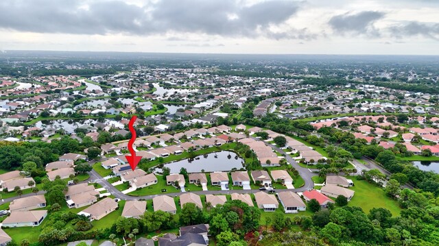 bird's eye view featuring a water view