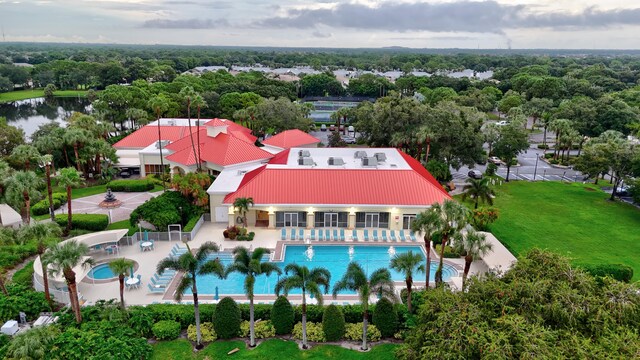 aerial view with a water view