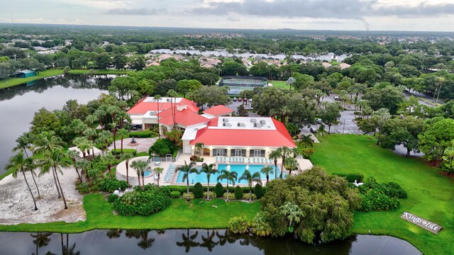 aerial view with a water view