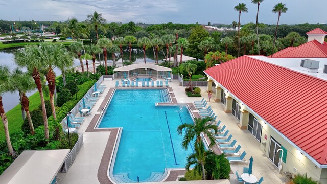 view of swimming pool featuring a patio