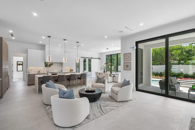 living room featuring sink