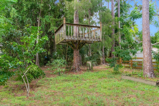 view of yard featuring a wooden deck