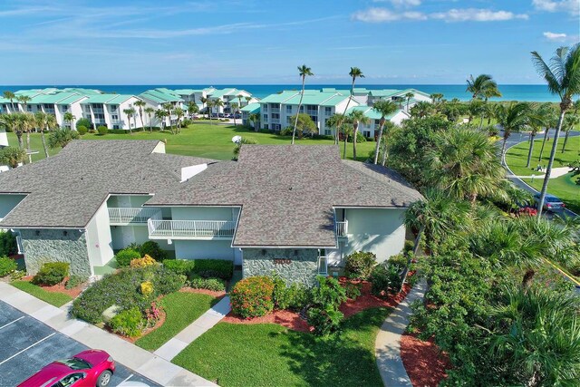 bird's eye view featuring a water view