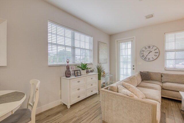 living room with light hardwood / wood-style floors