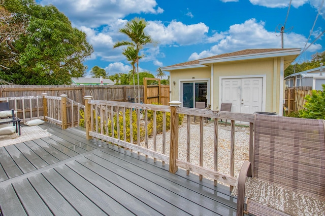 wooden terrace featuring fence
