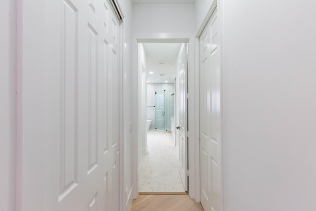 corridor with light hardwood / wood-style flooring