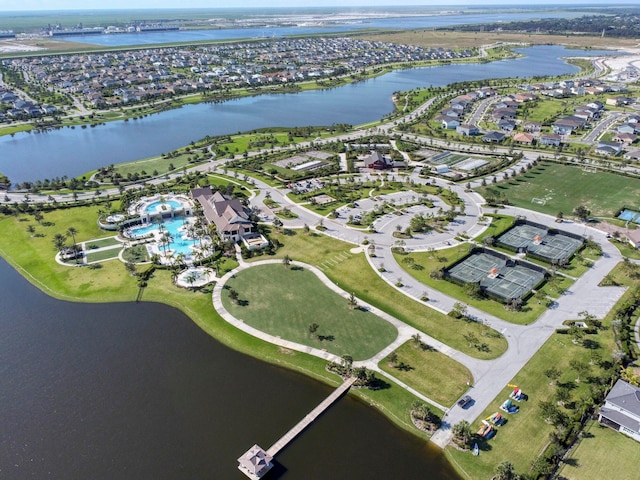 aerial view with a water view