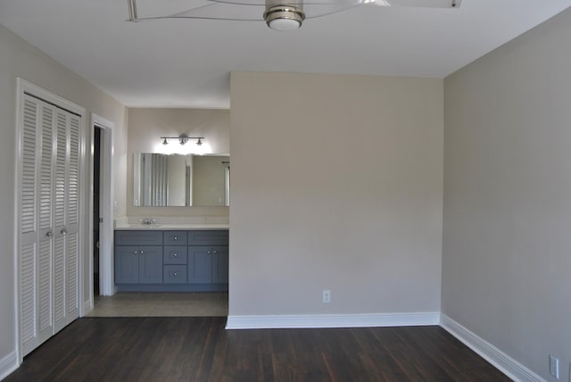 bathroom featuring hardwood / wood-style floors and vanity