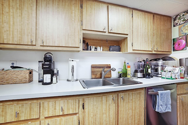 1401 S Federal Hwy Unit 411, Boca Raton, FL 33432 - kitchen featuring dishwasher, light brown cabinetry, a sink, and light countertops