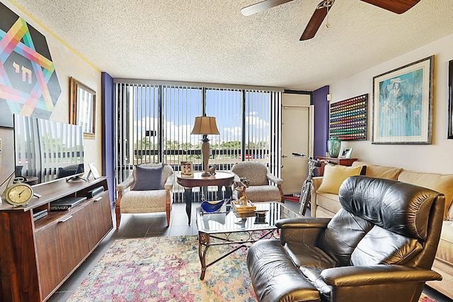 1401 S Federal Hwy Unit 411, Boca Raton, FL 33432 - living room with a ceiling fan, a textured ceiling, and a healthy amount of sunlight