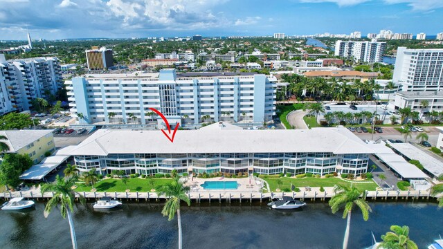 aerial view with a water view